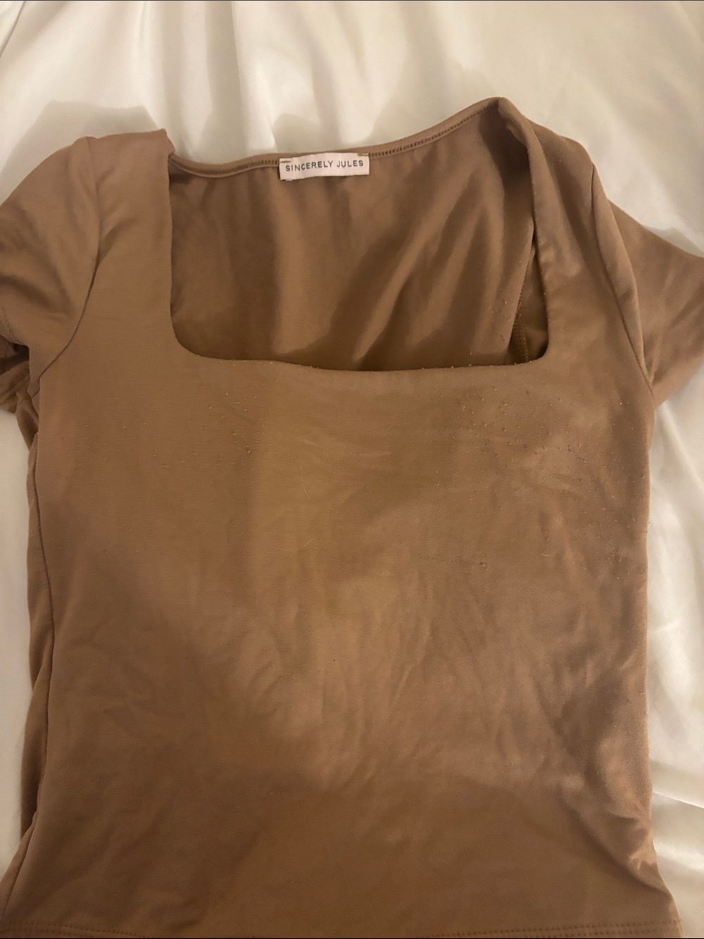 Sincerely Jules Taupe Square Neck Short Sleeve Tee